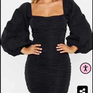 Black Balloon Sleeve Ruched Bodycon Dress (US 12)